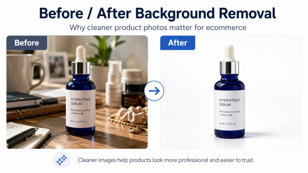 Before and after background removal for ecommerce product photos